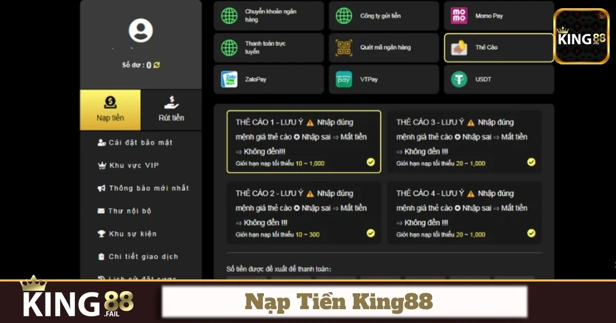 Hướng dẫn chi tiết nạp tiền King88 cho người mới