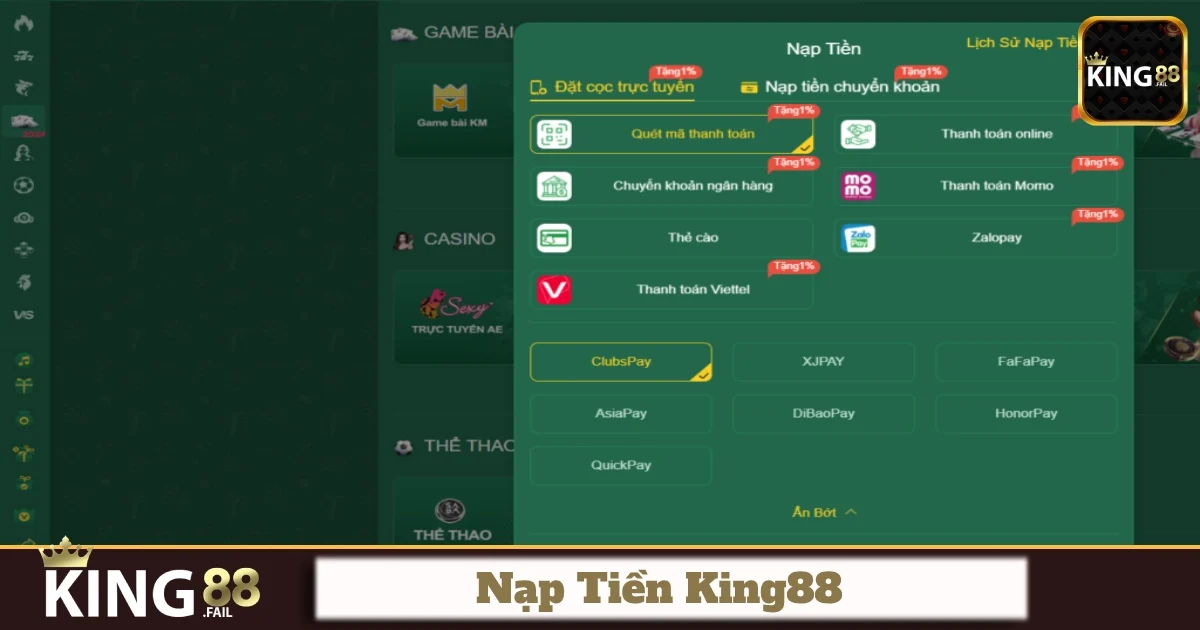 Giải pháp khi gặp vấn đề trong quá trình nạp tiền King88